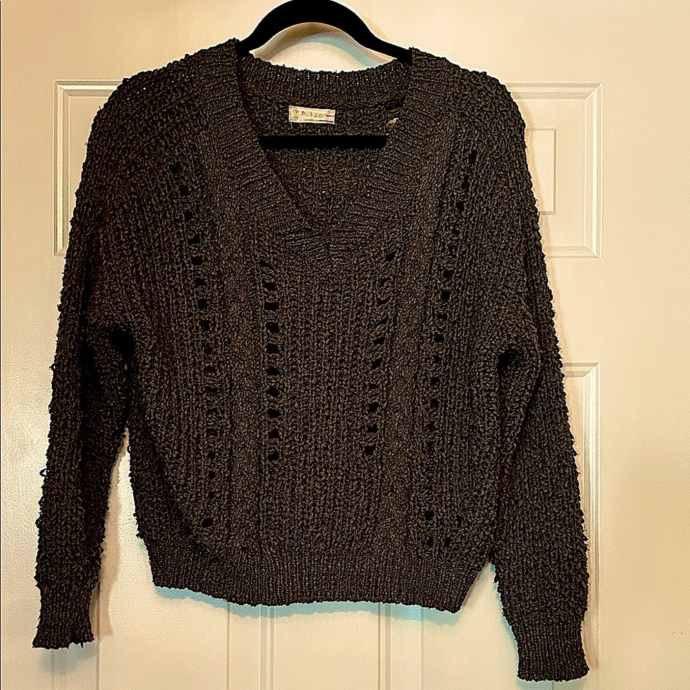 Alter’d State Chunky Knit V-Neck Sweater M Green Cropped Cozy Drop Shoulder